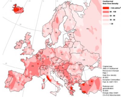 Geothermal heat flow density in Europe, EC 2012. 